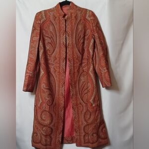 Red Paisley Open Front Jacket With Stand Up Collar. Size S
